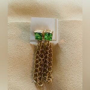 Emerald Green and Gold Chain Earrings
